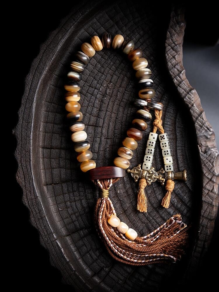 Tibetan Sheep Horn Buddhist Beads Bracelet