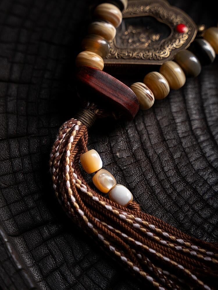 Tibetan Sheep Horn Buddhist Beads Bracelet