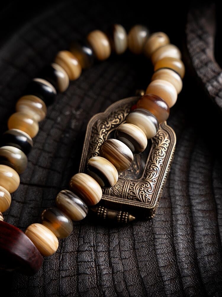 Tibetan Sheep Horn Buddhist Beads Bracelet