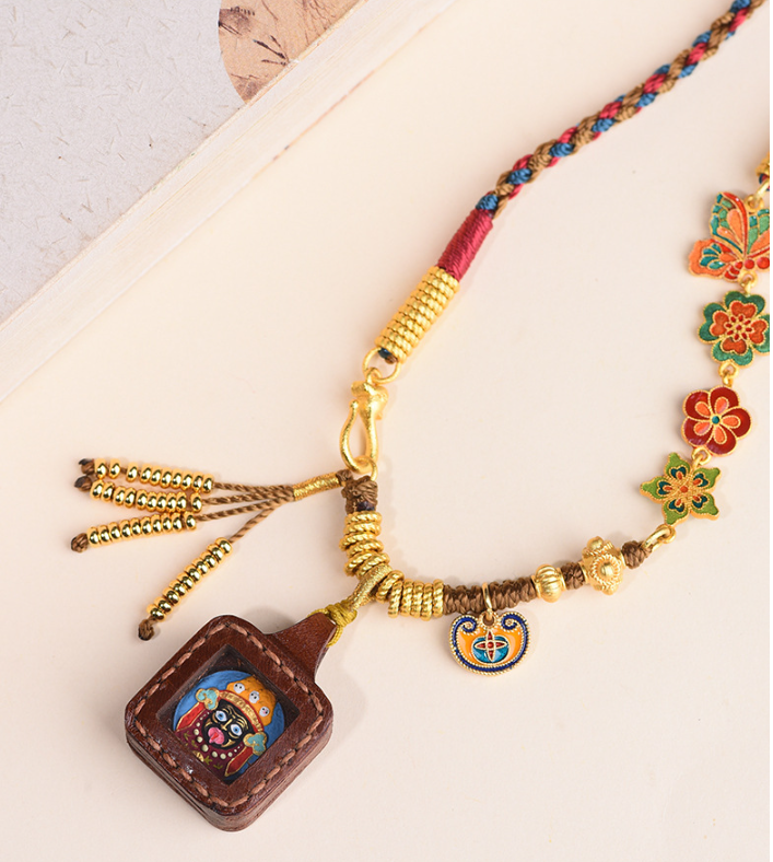 New original Chinese Tibetan ethnic style pendant rope Zakiram Thangka women's neck hanging golden god of wealth hanger